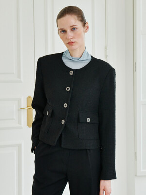 [단독] Tweed Round Crop Jacket - Black