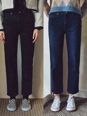 High-rise Straight Warm Jeans BLACK + D.BLUE