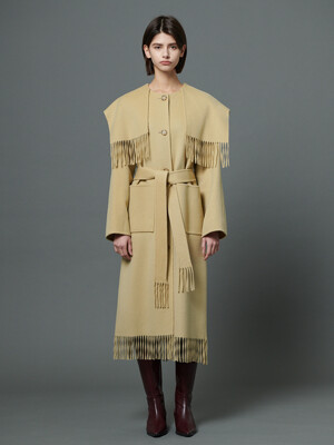 Fringed hand-made wool coat - Yellow