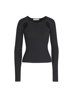 RIBBED HOLE POINT SLIM KNIT PULLOVER (BLACK)