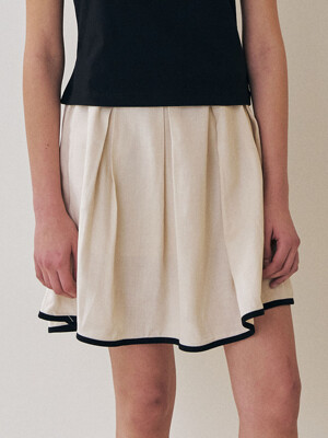 Summer linen trimmed tucked skirt - Ivory