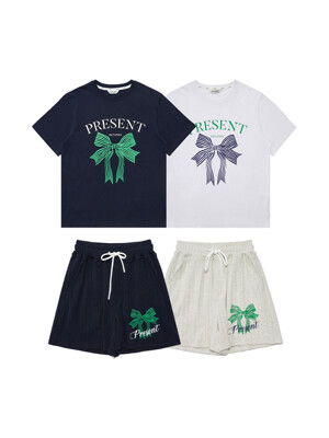 MET present ribbon printing t-shirt&pants set