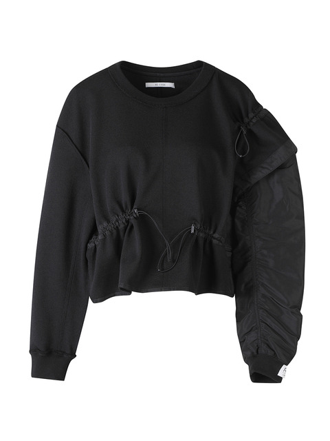 티셔츠 - 래코드 (RE;CODE) - Unbalanced Bomber Sleeve Sweatshirts_RQTAA23510BKX