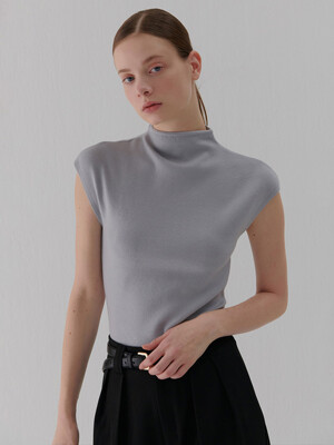 HALF-NECK CAP SLEEVE KNIT GRAY