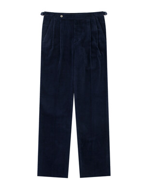 Corduroy adjust 2Pleats relaxed Trousers (Navy)