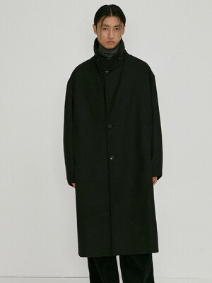 Melton wool long coat (black)