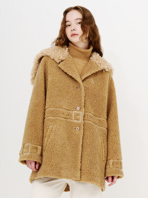 BELT EMBROIDERY SAILOR ECO FUR COAT(YELLOW BEIGE)