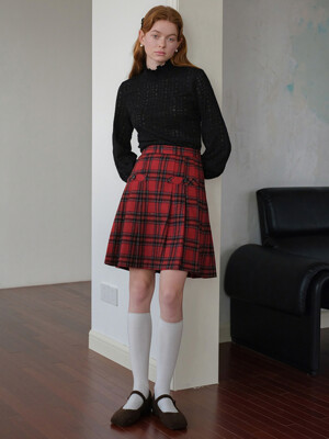 Cest_College plaid pleated skirt_RED