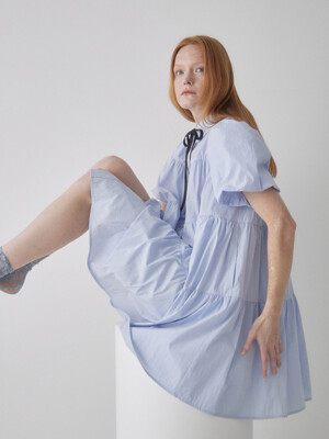 Collar Button down Cancan Dress - Blue