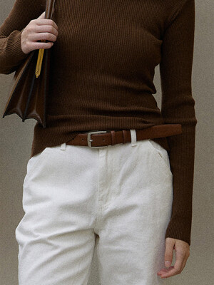 [5차 리오더]Cow leather square belt (Brown)