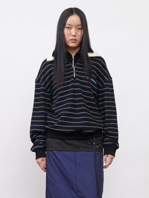 Logo Half Zip-Up Pullover UNISEX Black Stripe