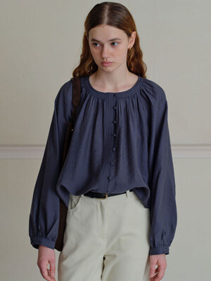 Shirring Round-Neck Blouse(Charcoal)