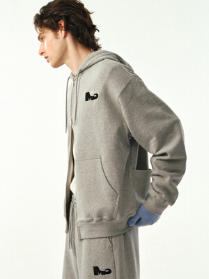 02 M.C UNISEX, Logo Hood Zip-up / Melange Grey