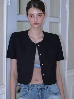 Half Sleeve Tweed Jacket [Black]