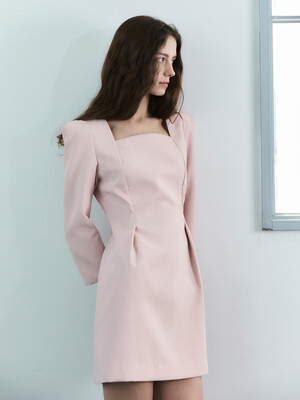 Square Tuck Mini Dress_Blush