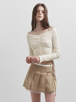 Off Shoulder String Knit in Ivory VK5SP114-03