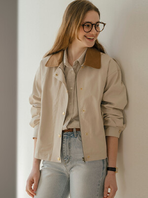 Danna coloring collar gold button jumper_Sand Beige