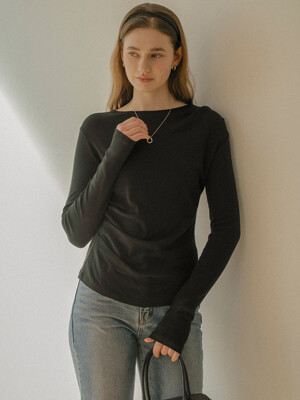 Pearl drape slim soft modal t-shirt_Black