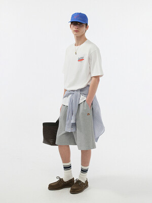 UNISEX LEATHER LOGO SWEAT SHORTS MELANGE GREY_M_UDPA5B121G2