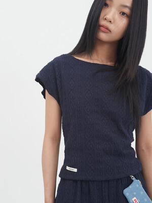 Jacquard Knit Top (Navy)