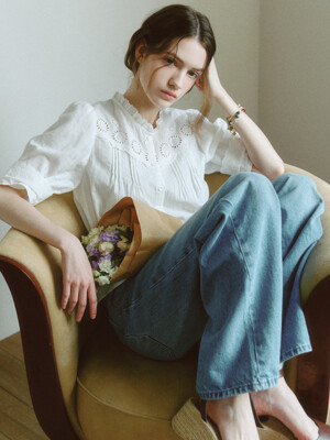Eyelet Lace Puff Sleeve Blouse OFF WHITE