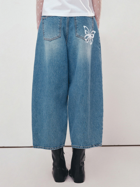 デニム・ジーパン [NICK&NICOLE] NICOLE ROSE PRINTING WASHING DENIM PANTS 닉앤니콜]NICOLE ROSE PRINTING WASHING DENIM PANTS_DEEP BLUE