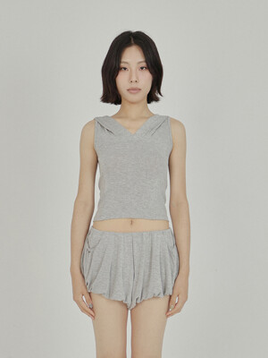 AS BASIC SLEEVELESS HOODIE (MELANGE GREY)