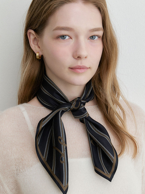 할렌 stripe pattern silk scarf (SC010_navybrown)