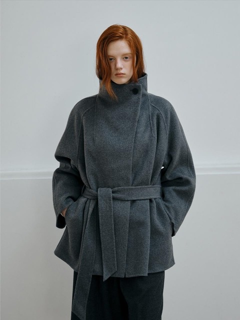 리플레인 HANDMADE BELTED FUNNEL-NECK COAT_GREY
