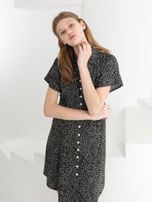 FRONT BUTTON MINI DRESS . BLACK