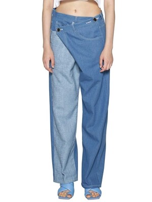 LIGHT BLUE TWEED PATCHED JEANS