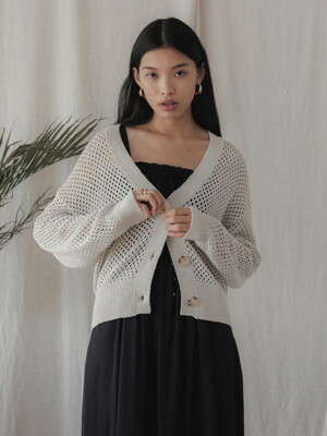 Cotton linen loose-fit knit cardigan