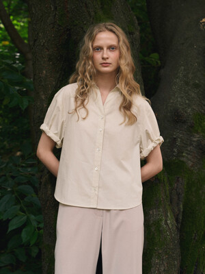 Roll-up cotton shirt ( Beige )