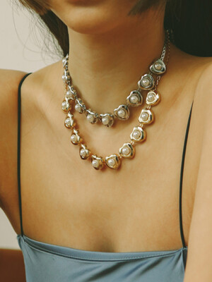 Heart Pearl Necklace - Silver