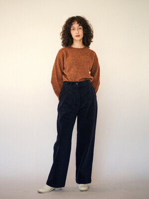 DOUBLE PLEATED CORDUROY PANTS - NAVY