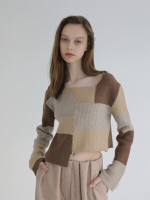 Color block knit [Brown]