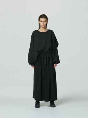 AMU SIGNATURE COTTON LONG SKIRT #BLACK