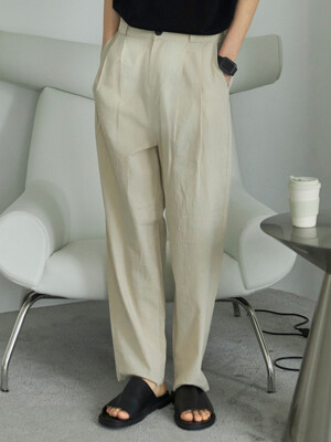 LINEN HALF BANDING PANTS [OVERSIZE FIT]_CREAM BEIGE