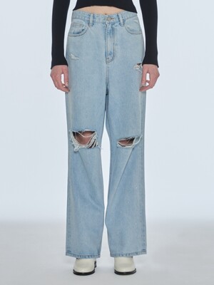 STUD DAMAGE DENIM PANTS (blue)