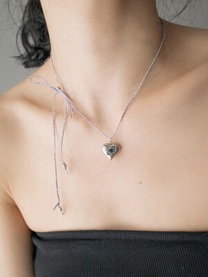 Clover heart with melange string necklace (Purple)