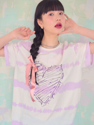 tie dye heart printing tee (white) / 타이다이 핸드프린팅 하트 티