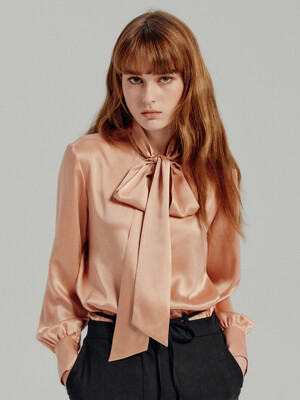 SILK PUSSY BOW BLOUSE - SALMON PINK