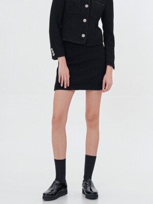 Alpaca Tweed Mini Skirt _Black