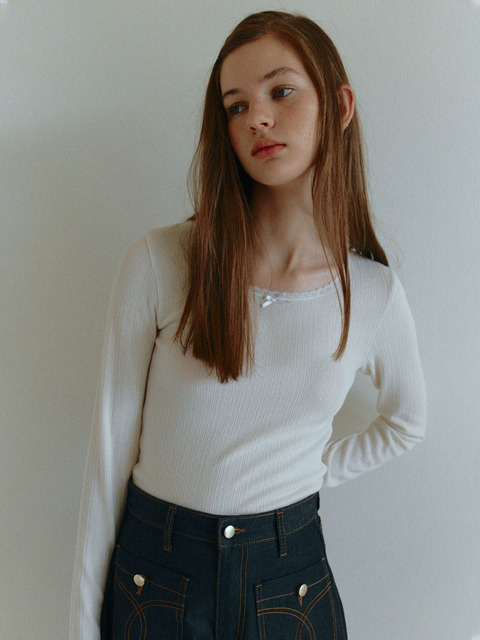 티셔츠 - 셀리테일즈 (CELITAILS) - TRIMMING LACE T-SHIRTS_IVORY