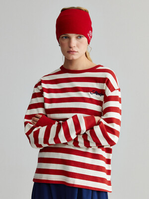 STRIPED ROUND NECK LONG SLEEVE WHITE RED