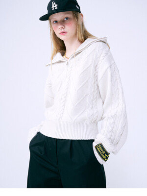 CASHMERE BLENDED CABLE HALF ZIP UP_IVORY