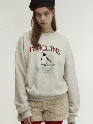 Penguin Embroidery Sweatshirt_Oatmeal