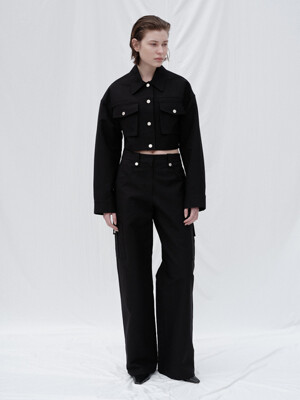 COTTON WIDE POCKET PANTS (BLACK)