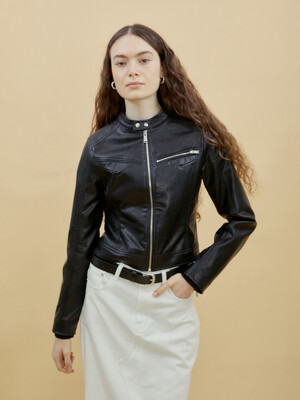 WOMEN Exaggerated Crack-Effect Faux Leather Jacket (BLACK)