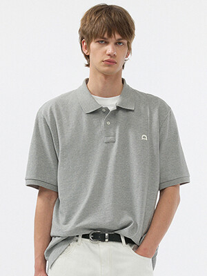 UNISEX LEATHER LOGO POLO SHIRT MELANGE GREY_M_UDTS5B122G2